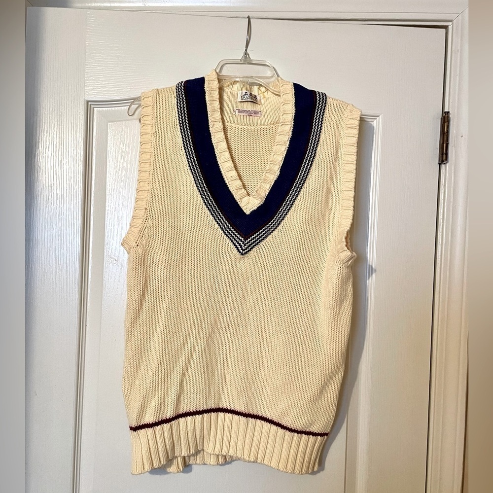 The Rogue & Good Company Sweater Vest Vintage 90s Cream Navy Size L Academia